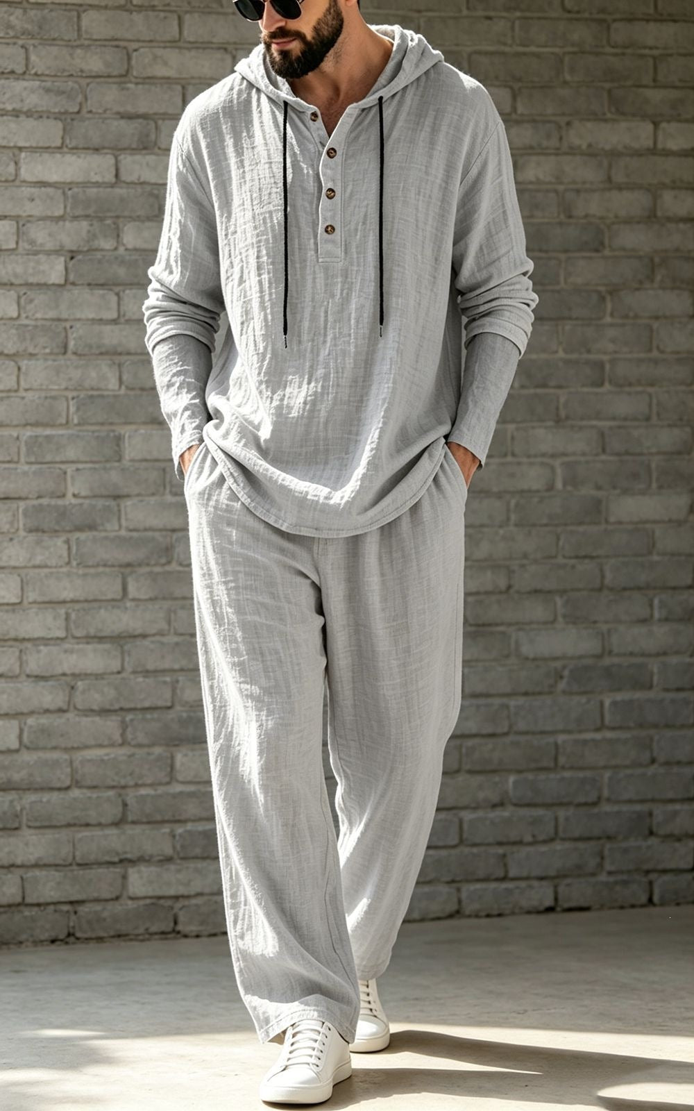 Ensemble à capuche et pantalons en lin, hommes
