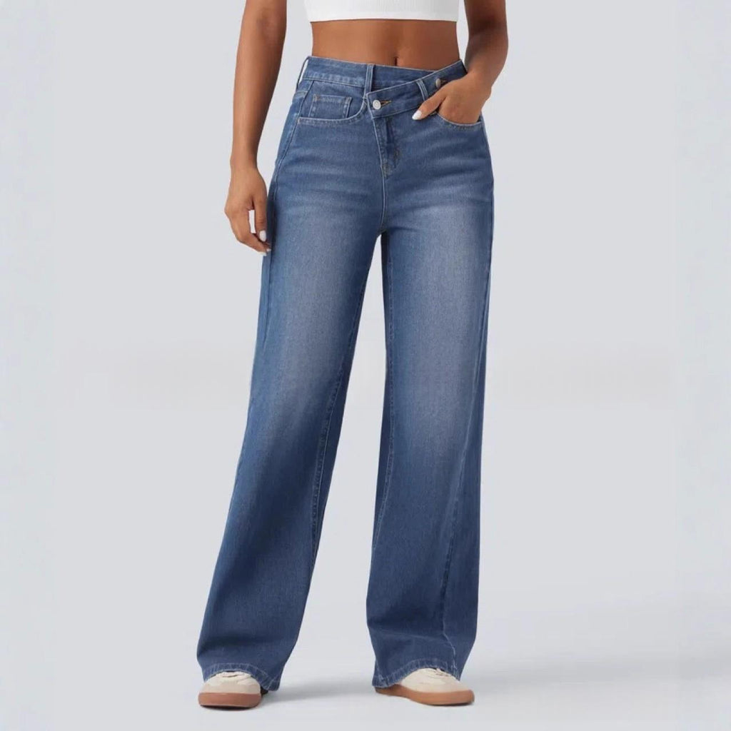 Jeans asymétriques à bouton-volant