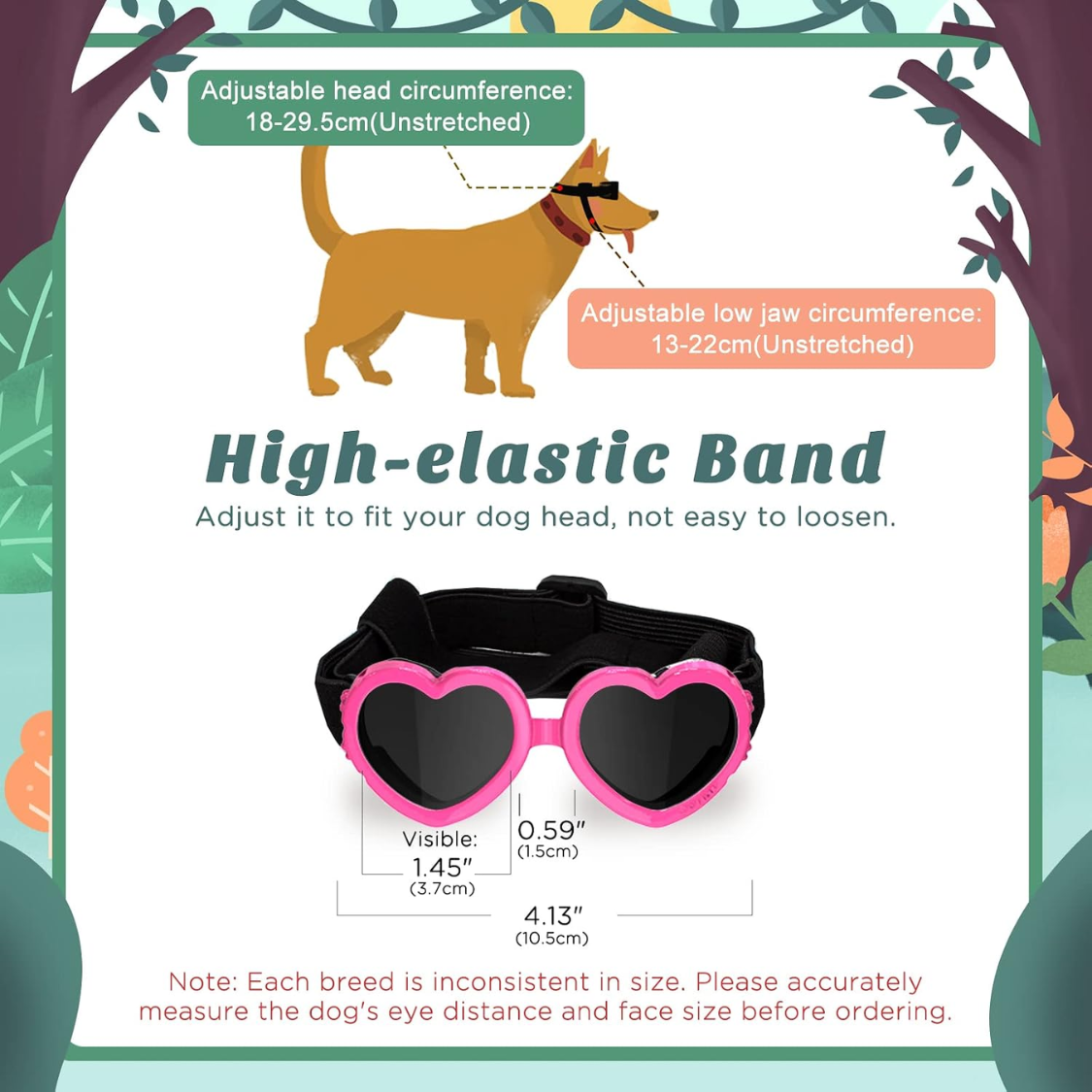 Lunettes de soleil pour chien en forme de cœur, protection UV