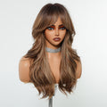 Marron-or Ombre Rose Mesh Huit caractères Bangs Fashionable Long Curls