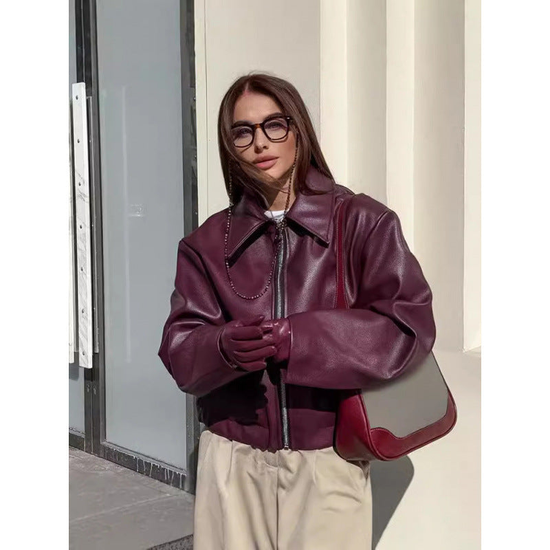 Elegant soft leather jacket for women