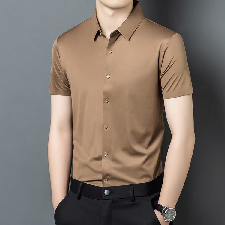 Haut de chemise à manches courtes à bouton de couleur solide pour homme