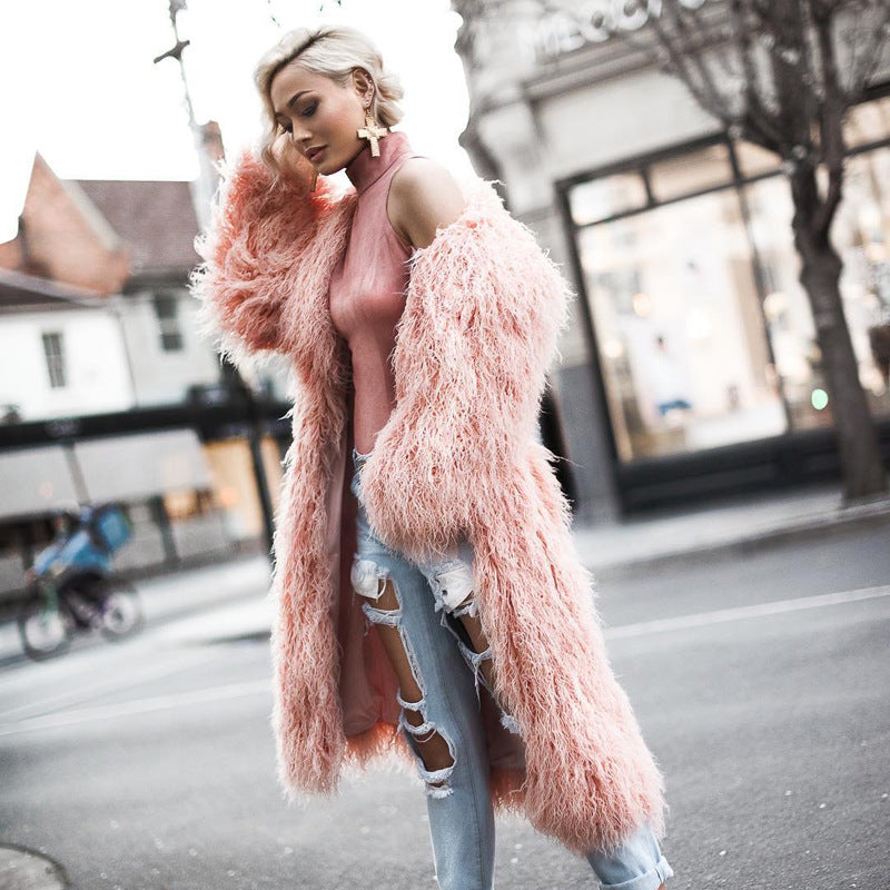 Manteau de peau de mouton pour femmes pour l'automne et l'hiver Long Faux-fur Vêtements de dessus