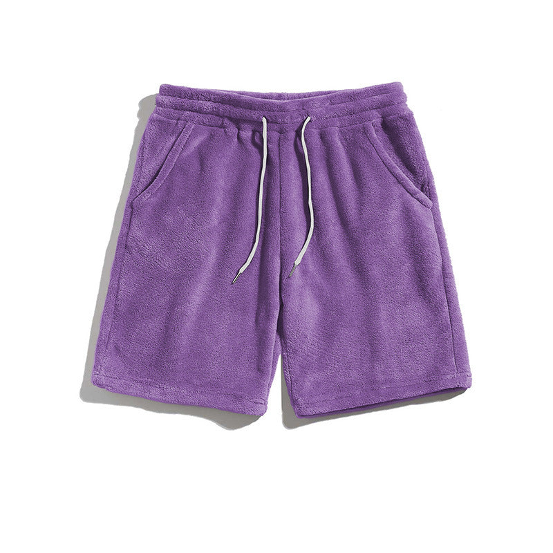 Homme SpringAutomn Coral-Fleece Sports-Style Casual Plus-Size Short
