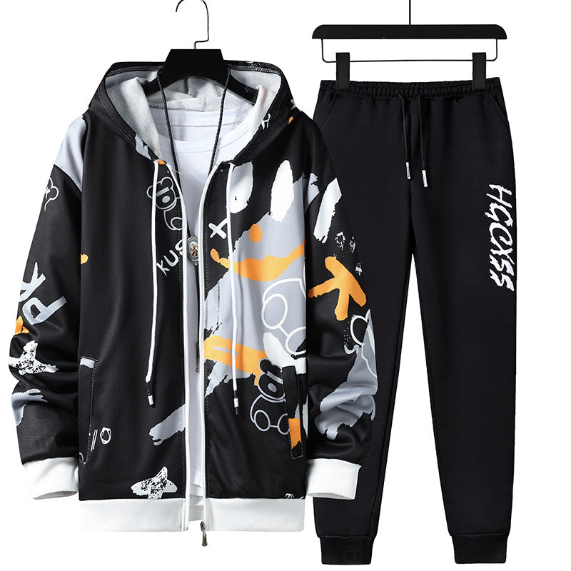 Men's Spring and Autumn Long Sleeve Zipper Imprimé costume occasionnel