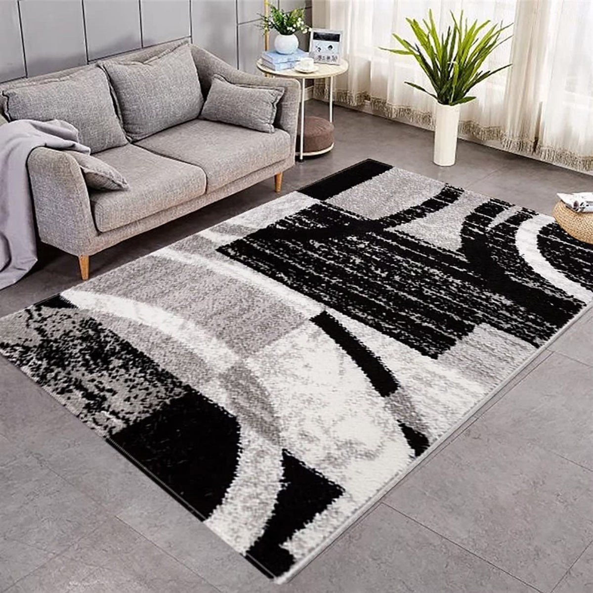 Round geometric grey wine red carpet
