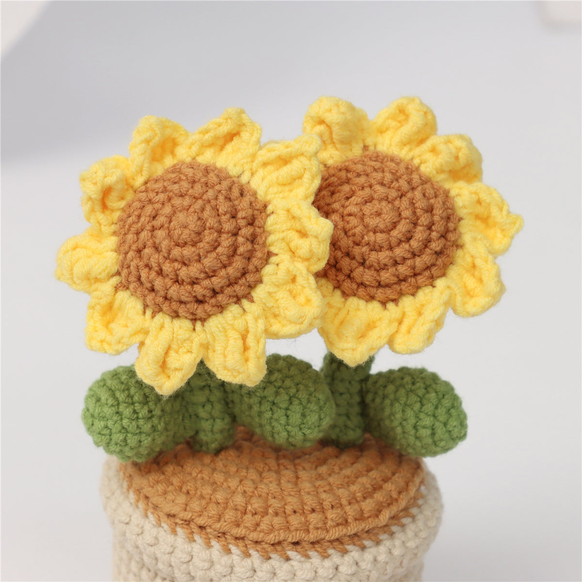 Crochet fait à la main double fleur de soleil Pot ornement doux fil éternelle Crochet Blooms Avec F