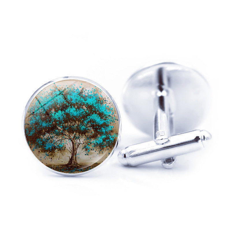 Pierre du temps simple arbre de vie Cufflinks