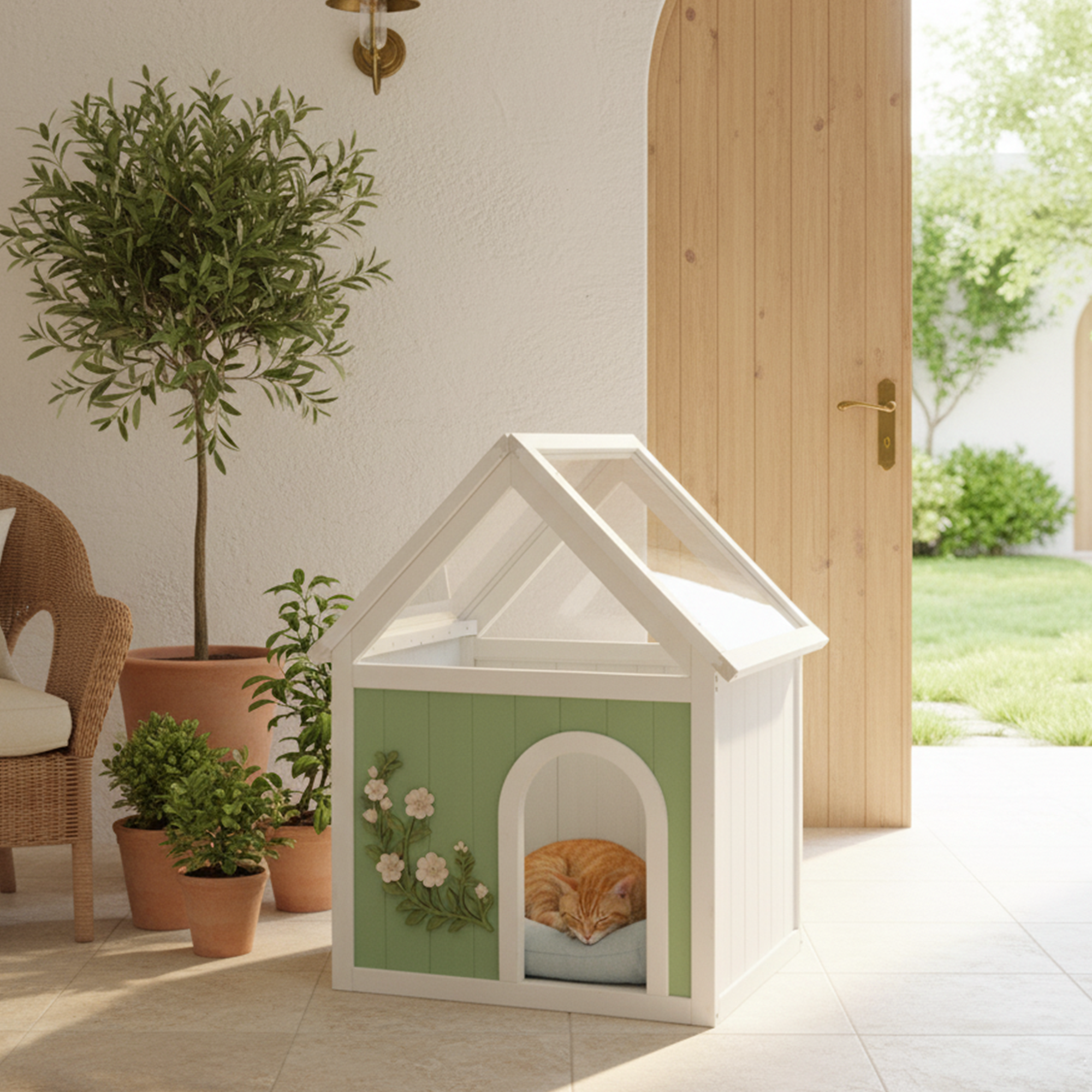 SAGE Cèdre certifié FSC Maison de chat intérieure avec toit en acrylique clair – Maison de chat en bois pour S