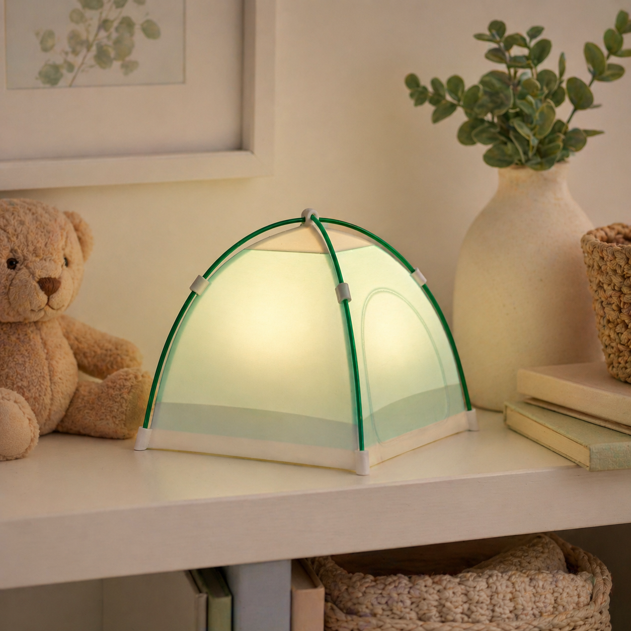 Tente imprimée 3D en forme de lumière de nuit 3 Modes lumineux Touch Control Bedside Lamp