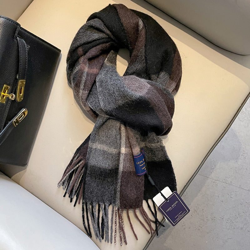 Écharpe de laine Homme d'hiver rouge style Fruit gris vert