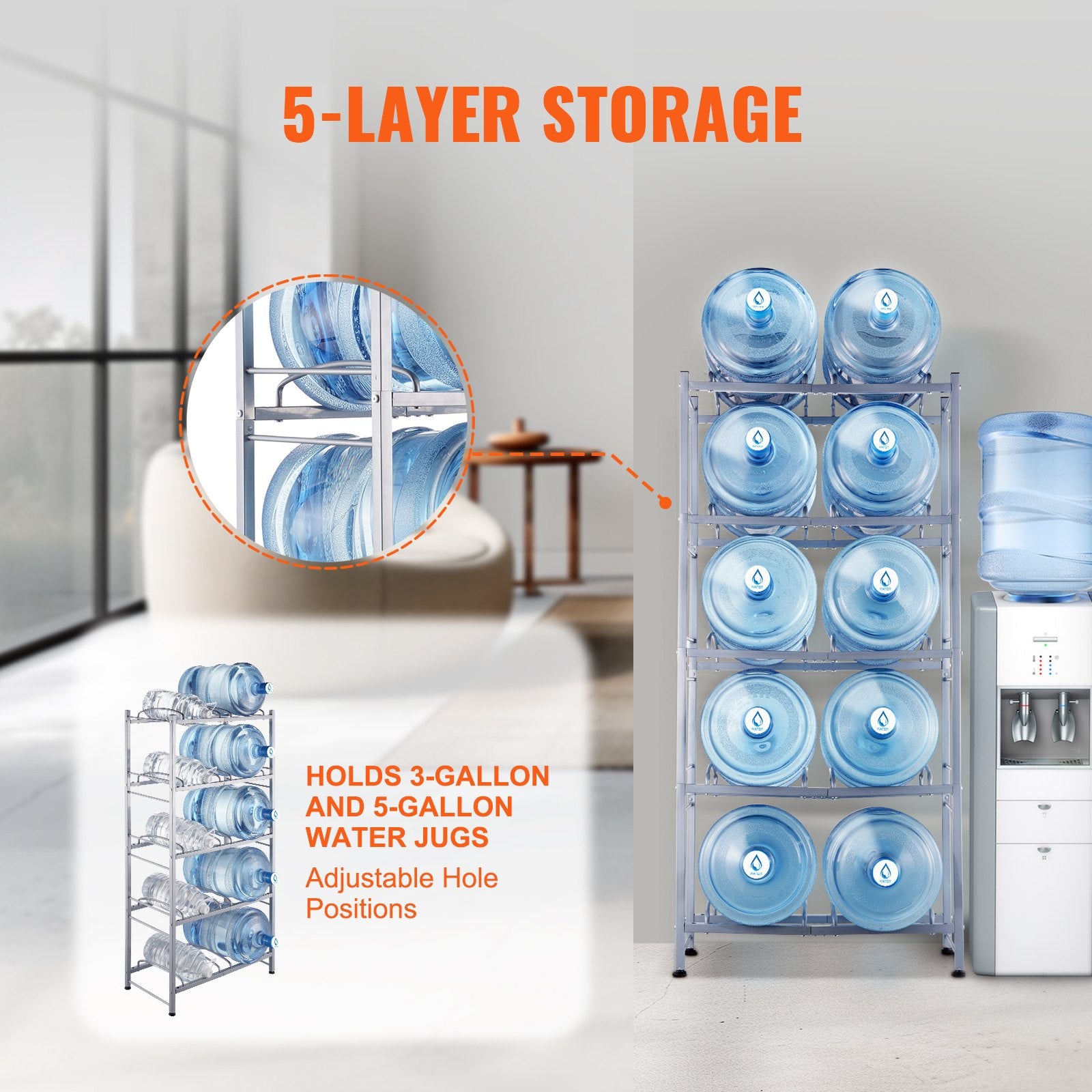 Porte-jupons d'eau VEVOR 5-Tier Rack à double rangée 10 bouteilles Argent Gris