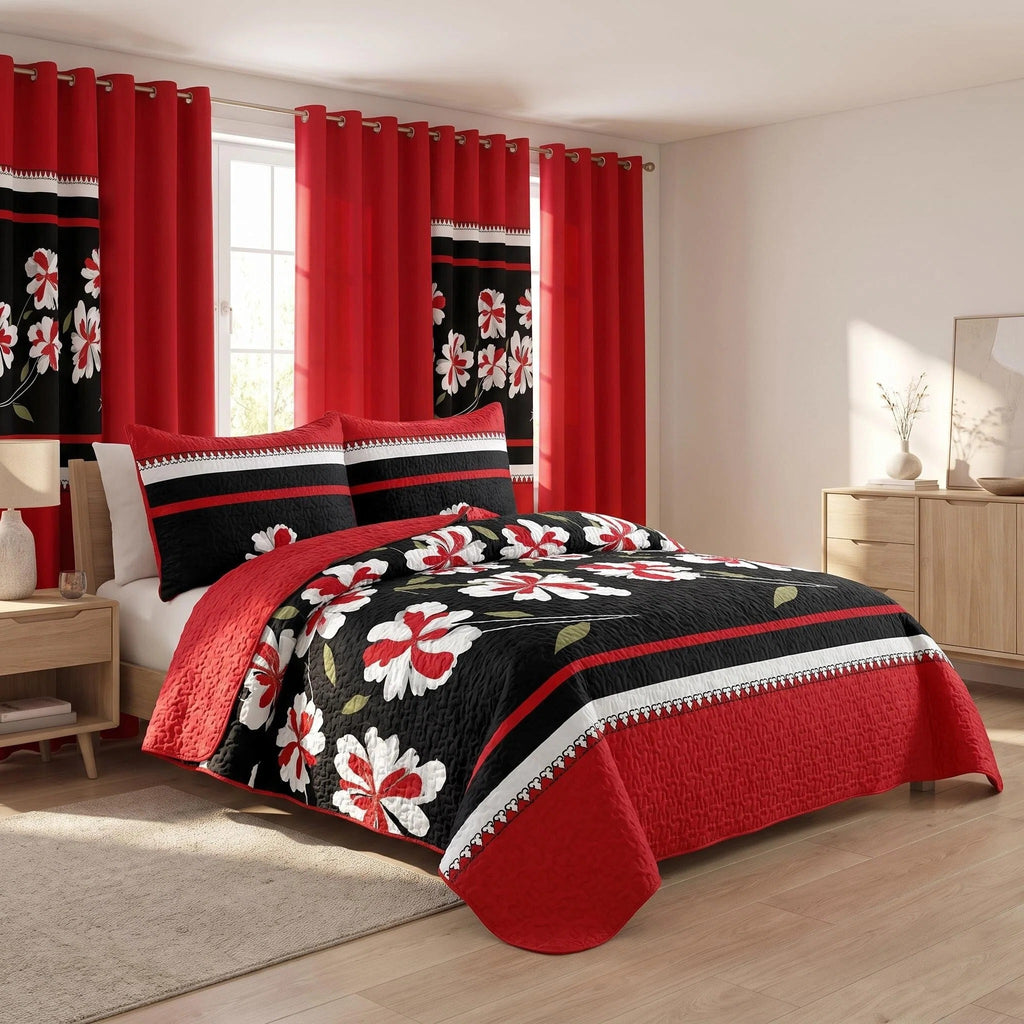 Couche de lit et rideau noir et rouge 9 pièces