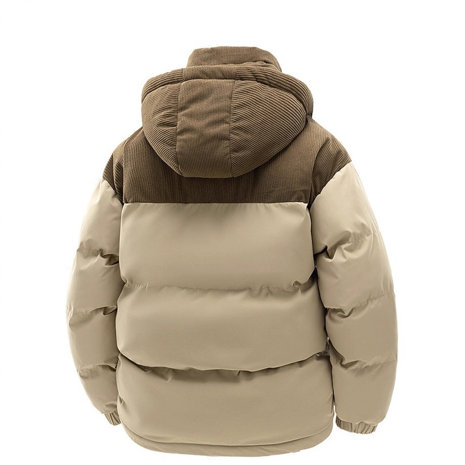 Veste de patchwork Corduroy Hiver Tip-up Stand Collier Coat Casual Commuter Long-sleev