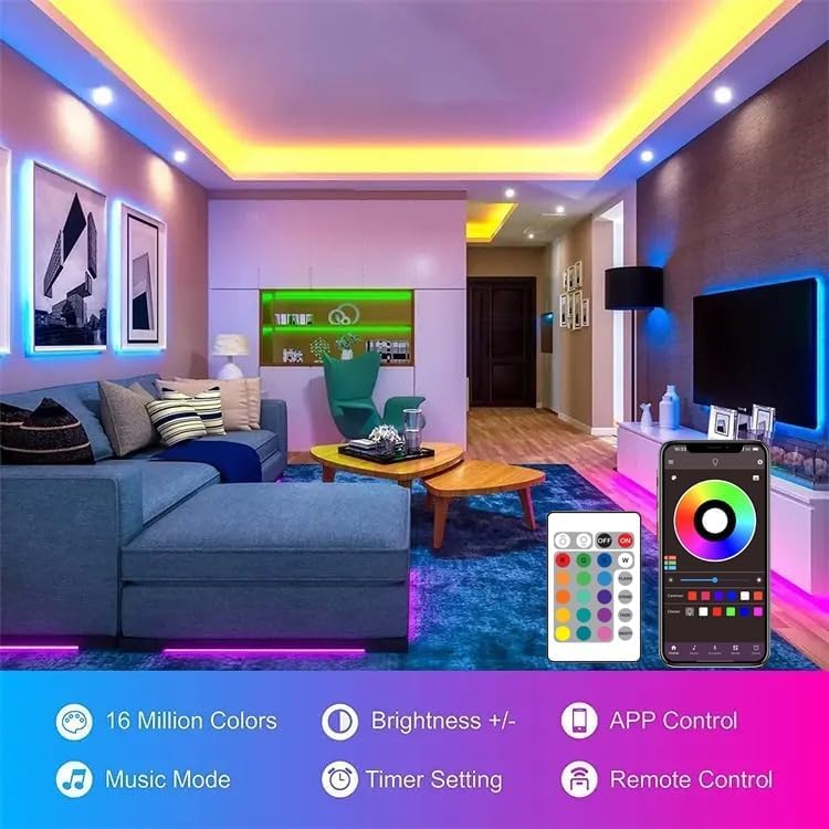 (20 mètres)Smart Bluetooth LED Strip Light Kit - Éclairage flexible multi-couleurs avec USB Co