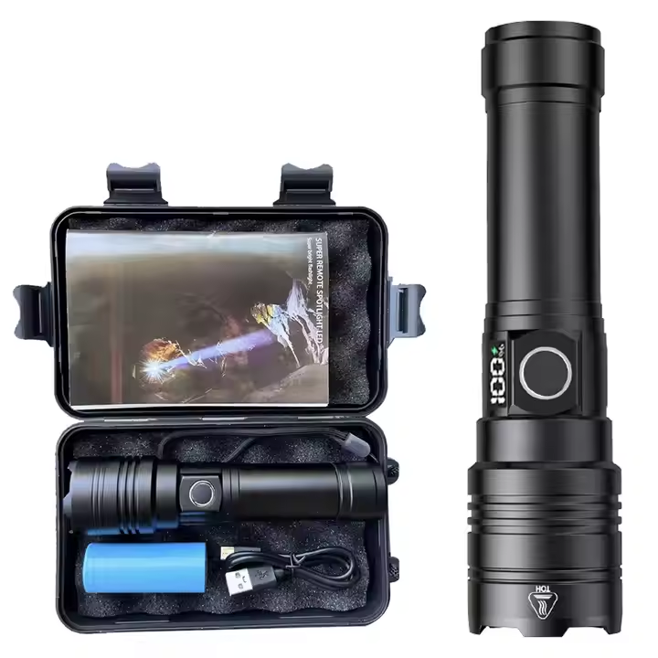 Lampe de poche rechargeable 50000 Lumens Long Range Super Bright USB C Lampe de poche LED Long Lif