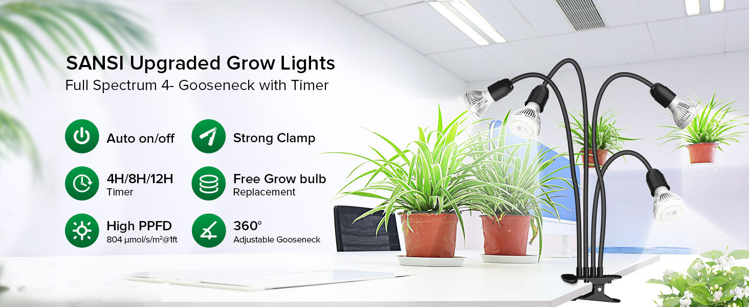 LED Grow lumières pour les plantes intérieures temps ensemble 600W plein spectre Gooseneck Clip Plant Grow Lig