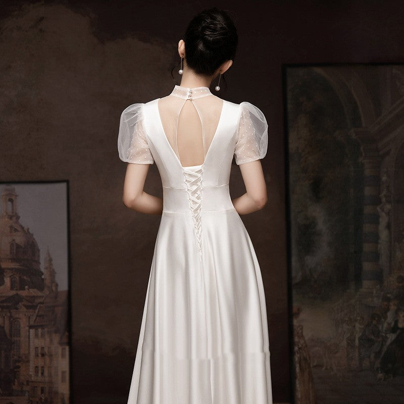 Fiançailles blanches Robe de mariée Femme Français Satin Robe de mariée légère