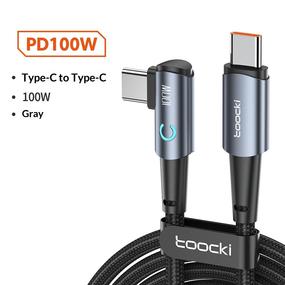 Type C 100W Fast Charging Cable with Luminous Fold for Data and Charging