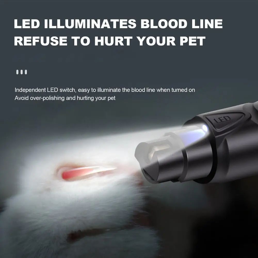 Clippers à ongles de chien éclairé 2-Speed Rechargeable Dog Grinder Paws Painless Grooming & S