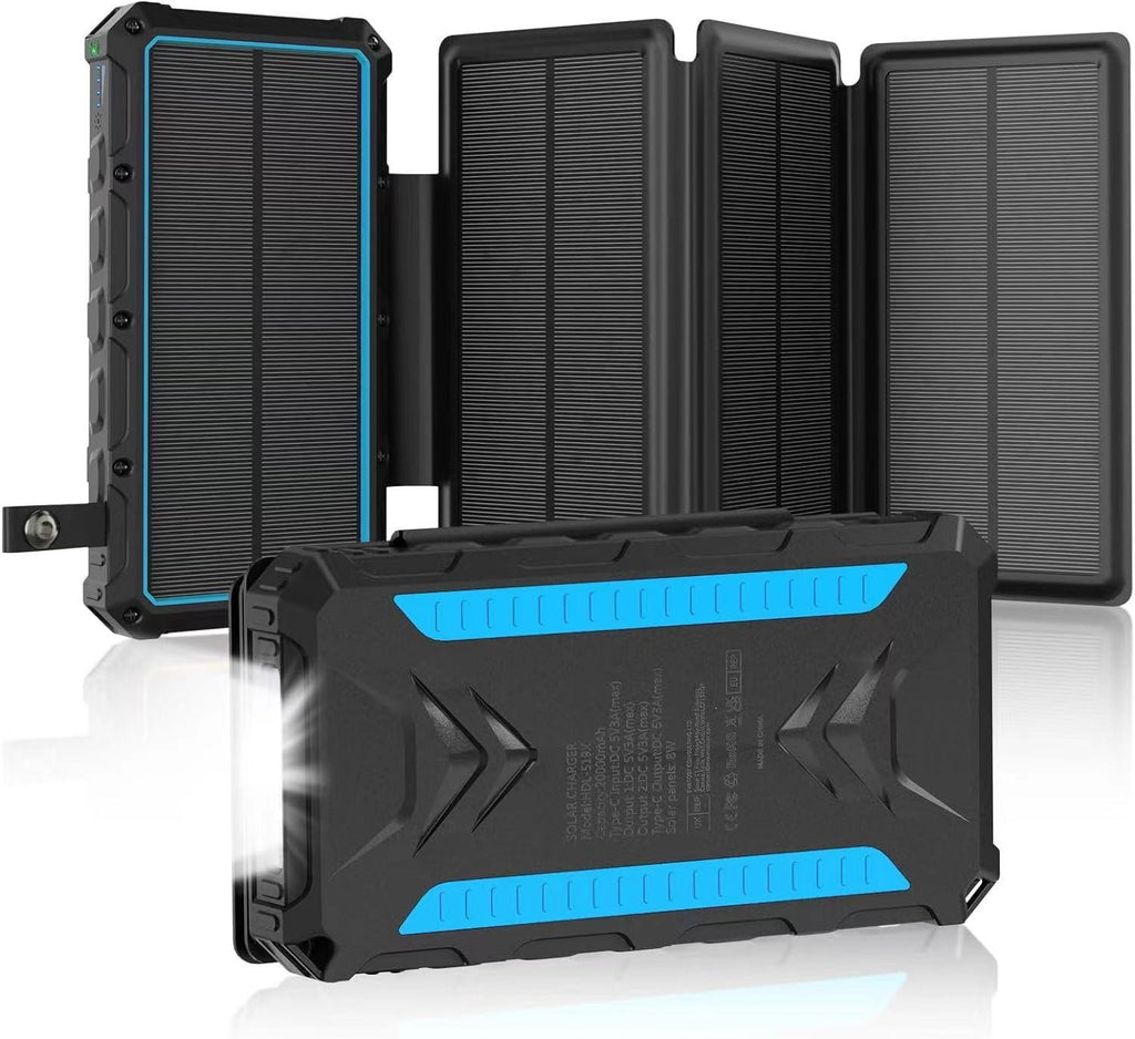 20 000mAh Banque d'énergie pliable à énergie solaire avec recharge sans fil