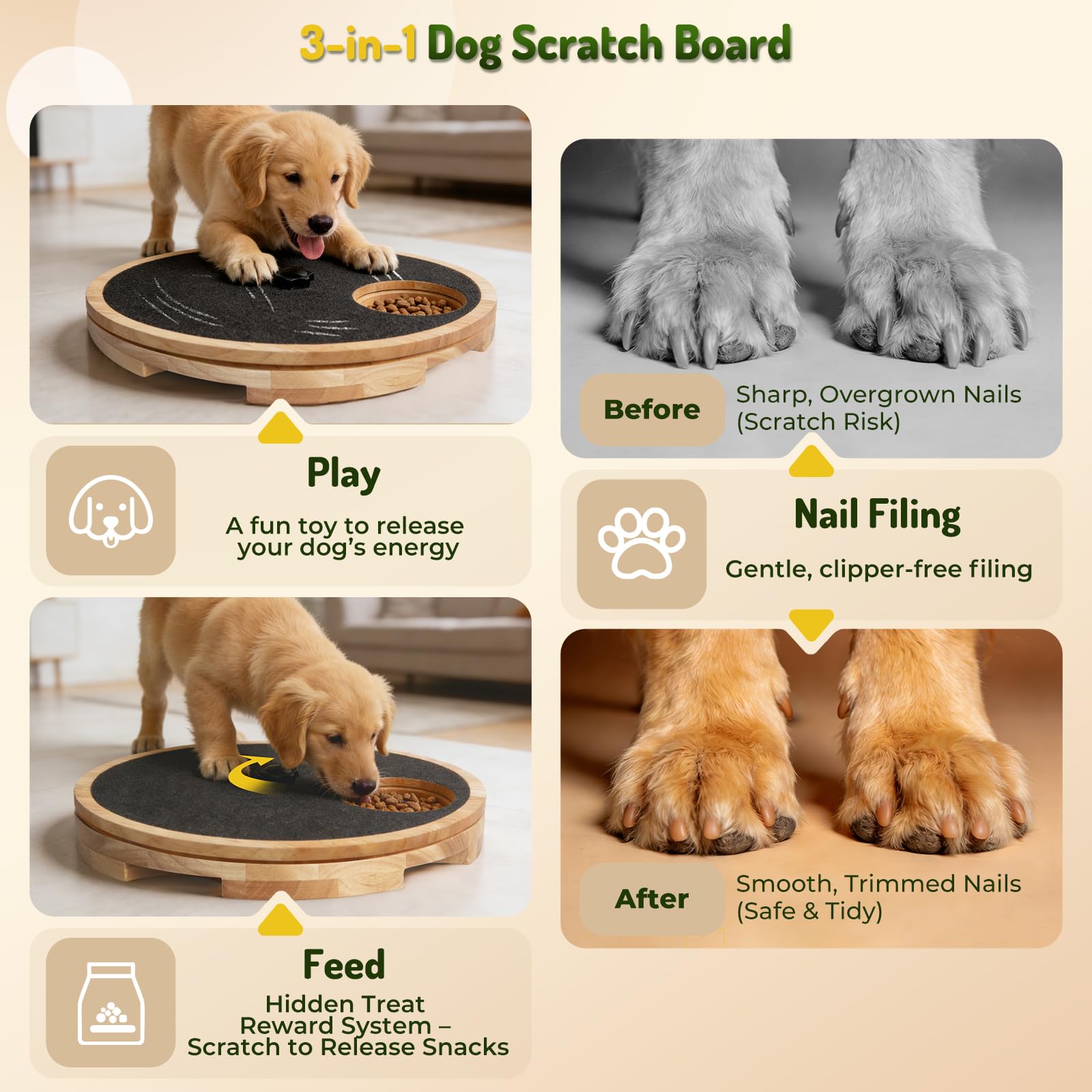 Dog Nail Scratch Board with Treat Box for Claw Care Interactive Nail File Toy for Stress-F
