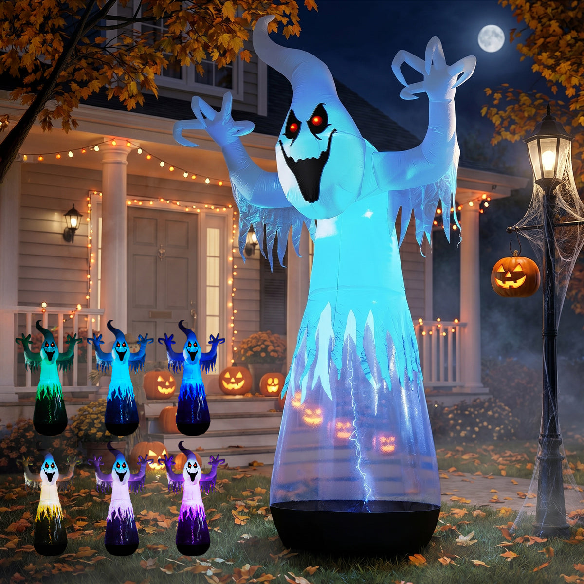 12 pieds gonflable Halloween Decor demi-corps PVC clair Fantôme blanc avec 2 lumières LED & 1 étrier