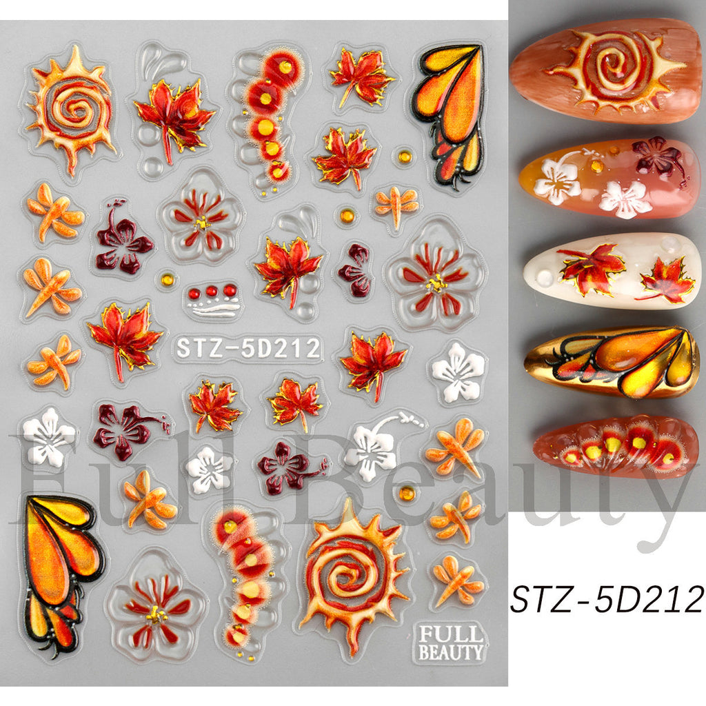 Stickers ongles adhésifs 3D embossé style ins