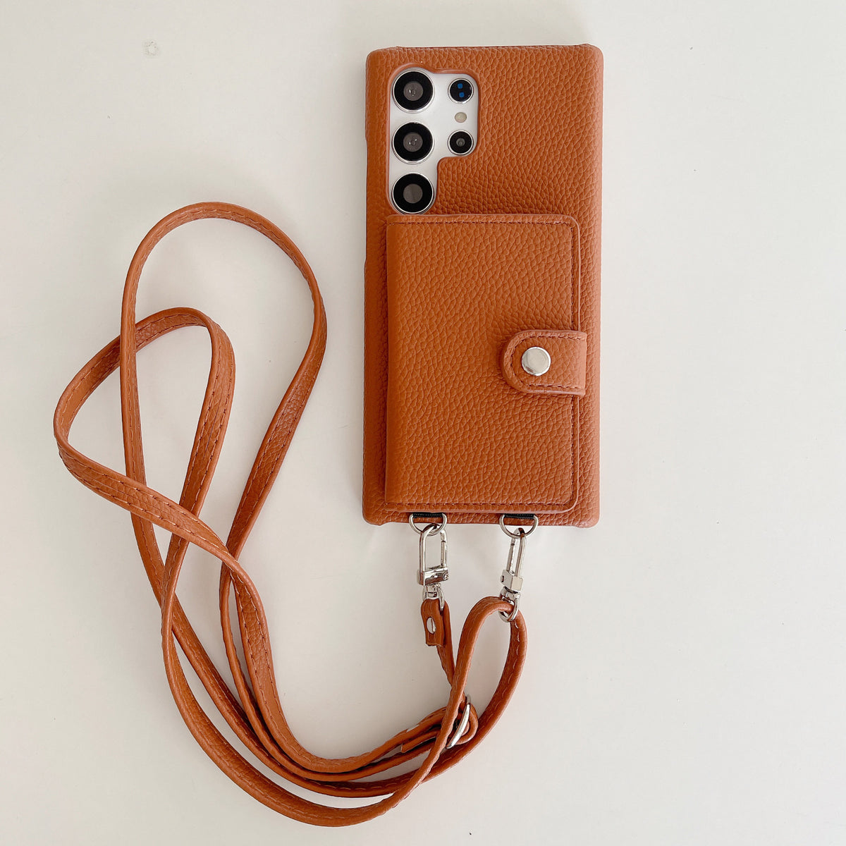 S23Ultra Lychee Carte Pattern Gauche et Droite Étui de téléphone Crossbody ouvert