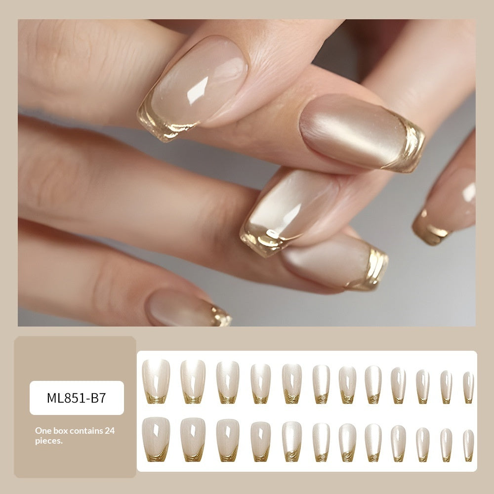 24 pièces de ongles artificiels 3D rectangulaires courts plaqués or