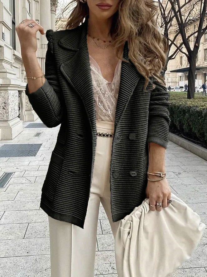 Veste Lapel Double Breasted Knit Blazer