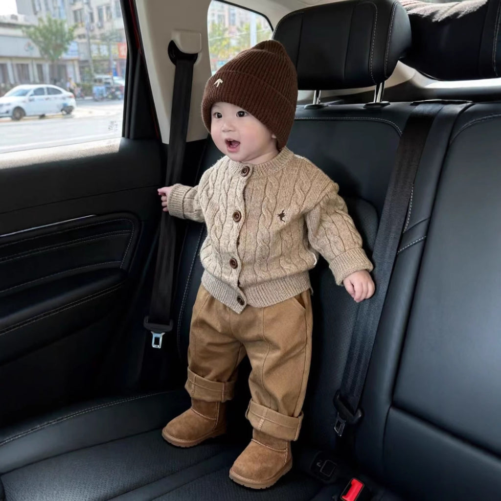 Garçons de style coréen Automnehiver Khaki Brodé Cable-knit Épaisseur Chandail