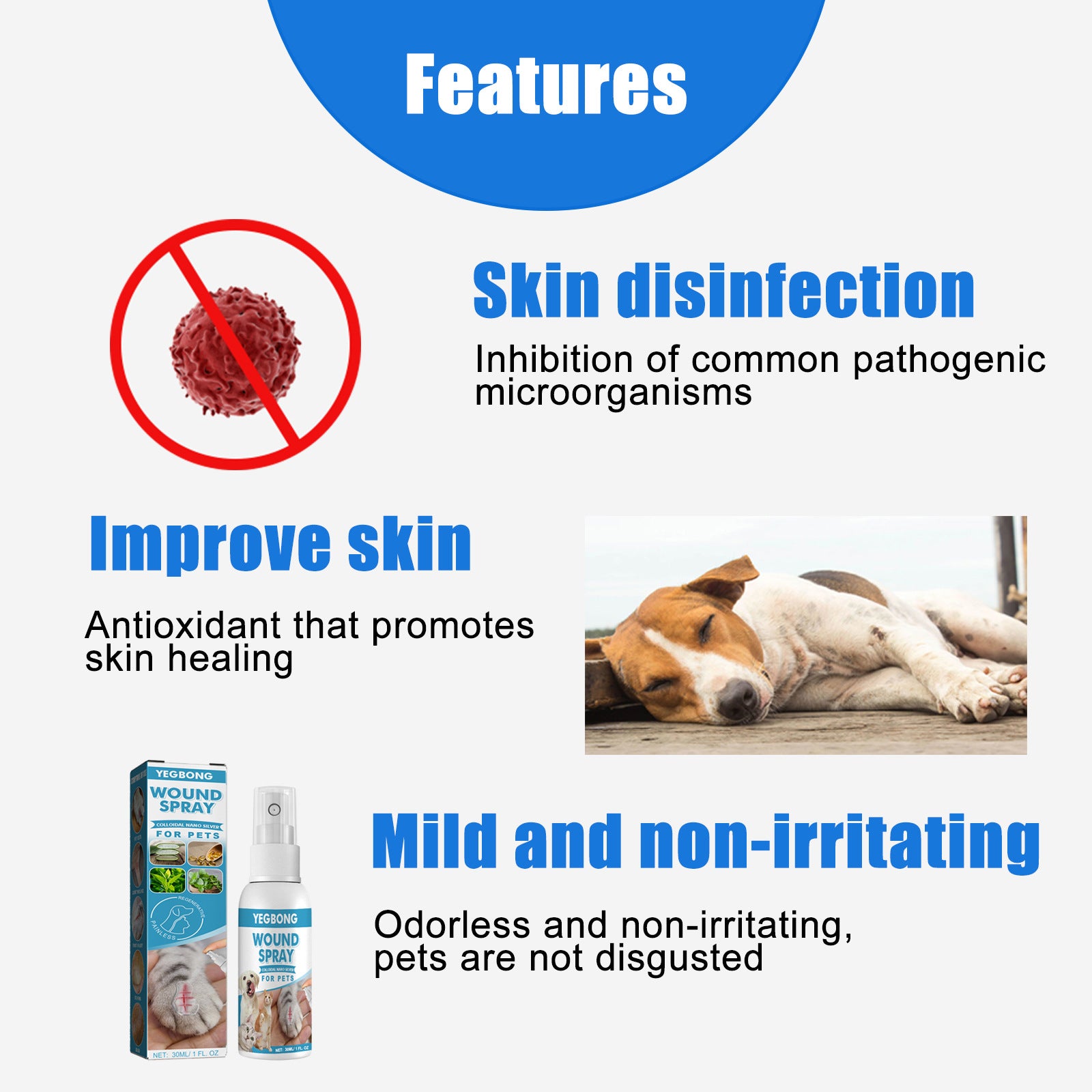Spray naturel de la plaie pour les chats chiens soins de la peau coupes anti démangeaison allergies Inflammation Reli