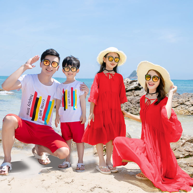 Parent-enfant Culottes été une famille de trois quatre vacances au bord de la mer Photo Loose Beach Dre