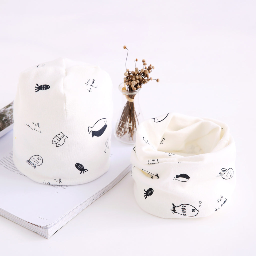 Arrivée de l'automne et de l'hiver écharpe deux-pièces ensemble bébé en coton Bandana Hat Set enfants ou
