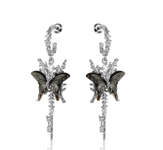 Boucles d'oreilles en tassel papillon avec crochets en argent 925