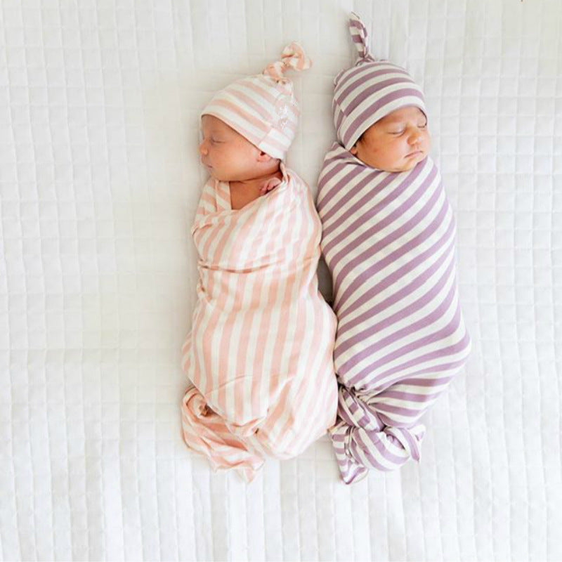 Nouveau-né Rayon Stripe Gro-bag Bonnet 2 pièces