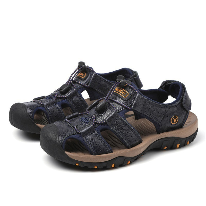 Sandales d'été Hommes Grande Taille Baotou Casual Beach Chaussures Cuir véritable Hommes Outdoor Sp