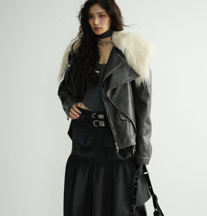 Veste en cuir PU à deux couches