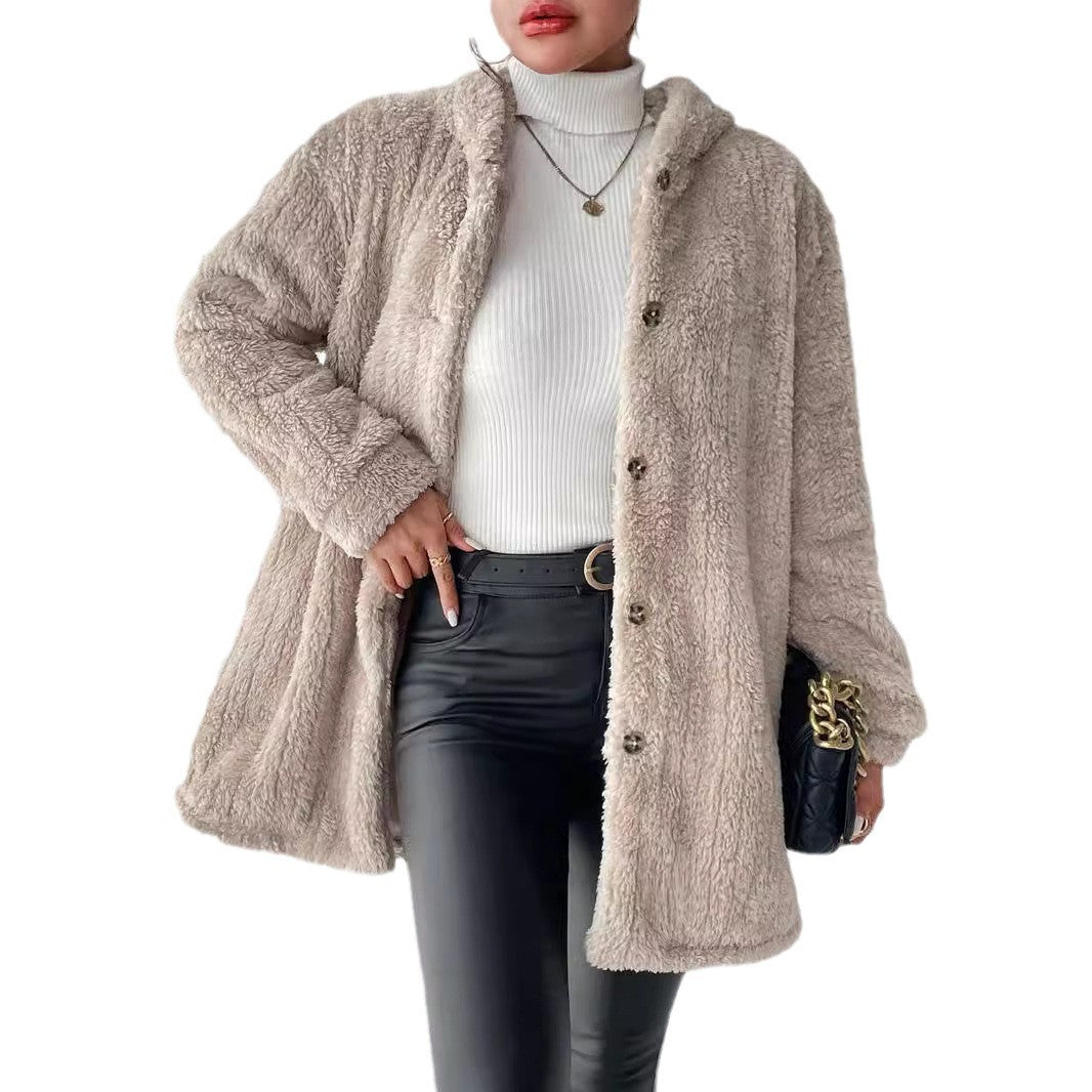 Cardigan en peluche avec boutons et hotte