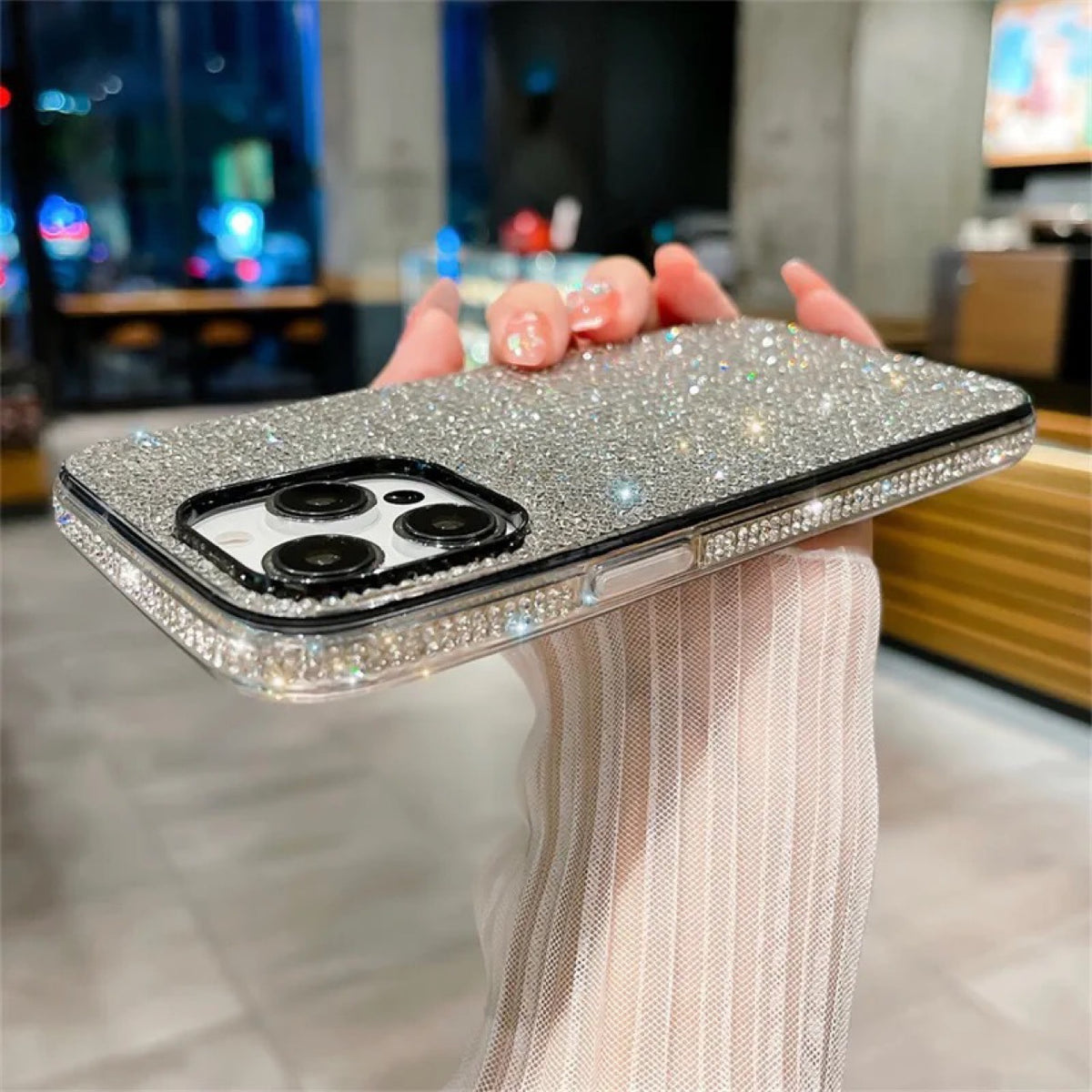 Gradient Edge Diamond Case Téléphone Starry Sky Strass