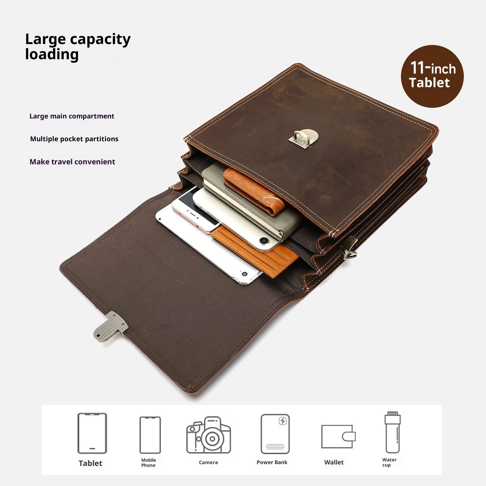 Homme Vertical Design Square Grande capacité Sac de messager d'épaule