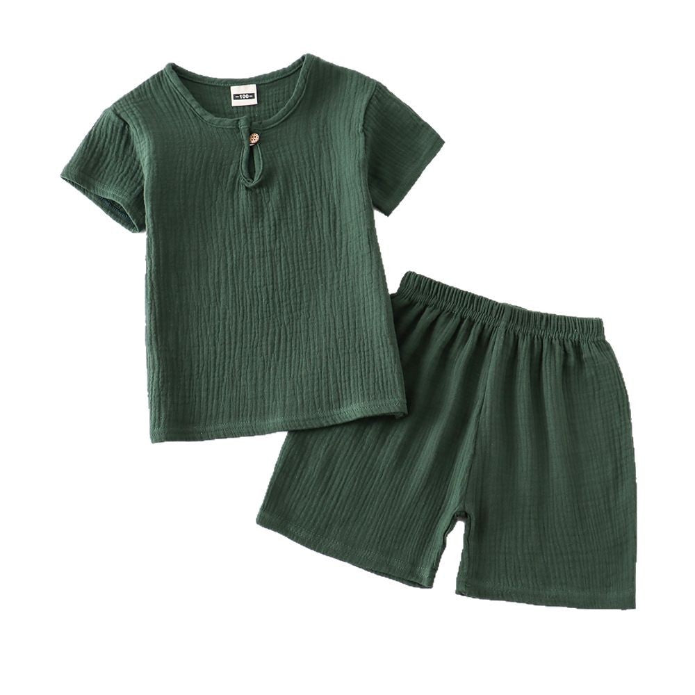 Short-sleeved cotton-linen T-shirt and shorts