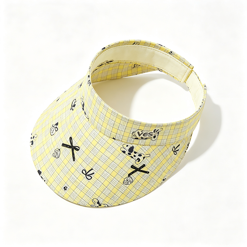 Chapeau de soleil à carreaux jaunes Polka Dot Puppy Print - Style japonais