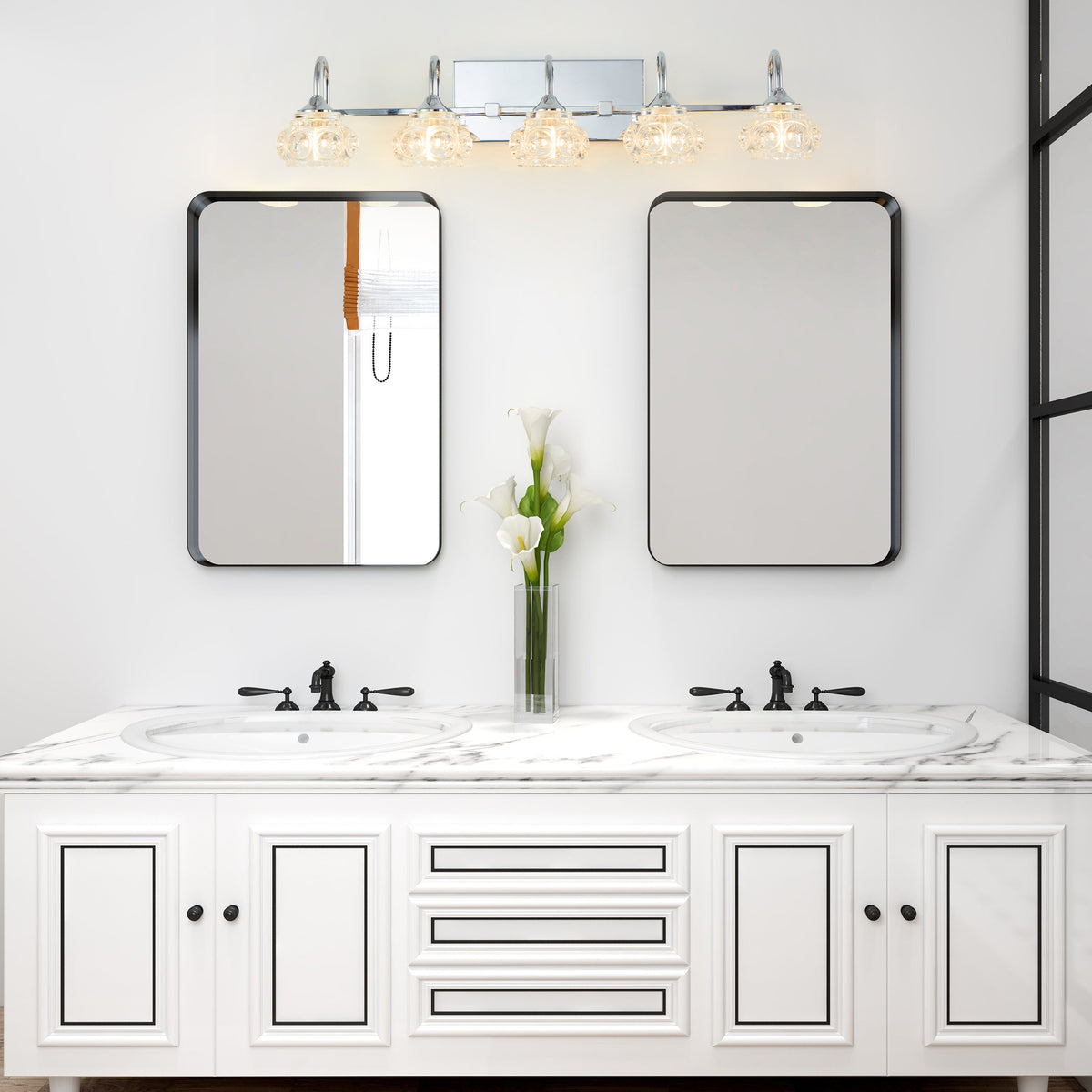 29 Nickel Finish Vintage Crystal Vanity Light - Elegant 5-Light Bathroom Mirror Wi