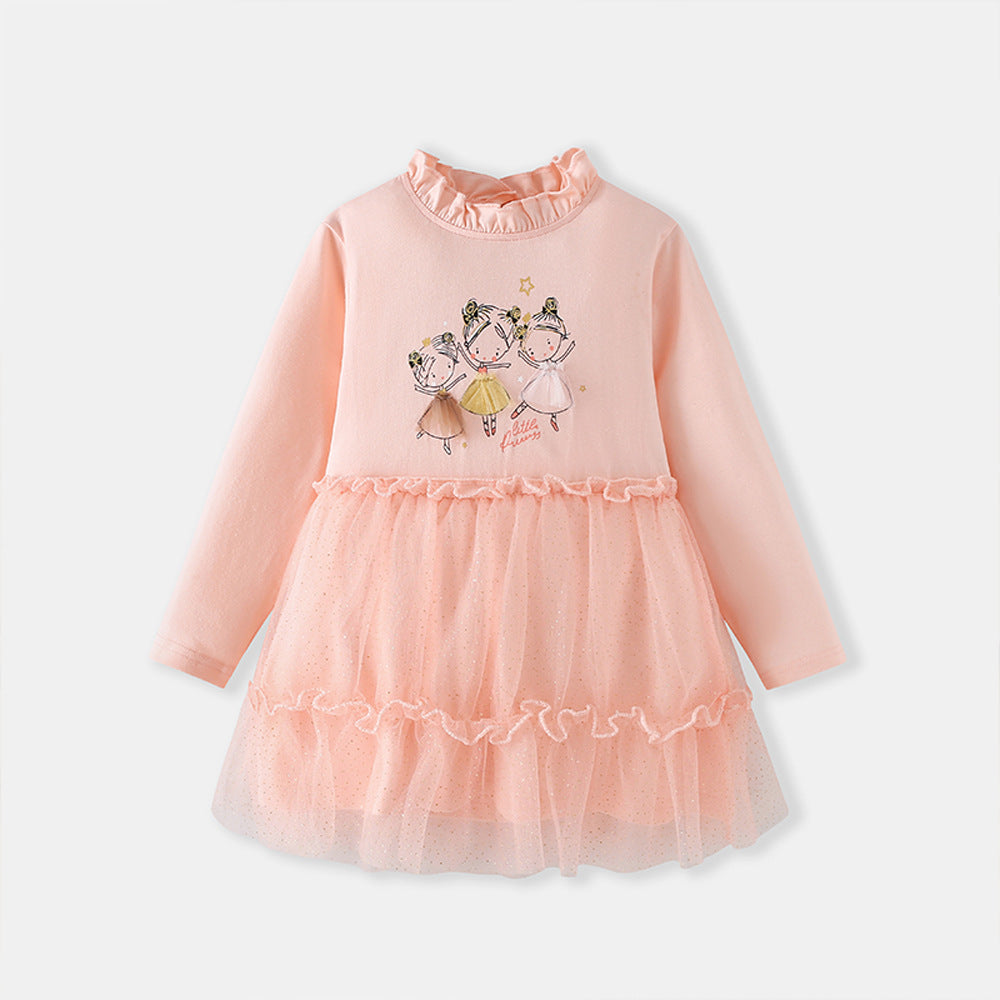 Robe imprimée à manches longues en dentelle cou-cou pour filles