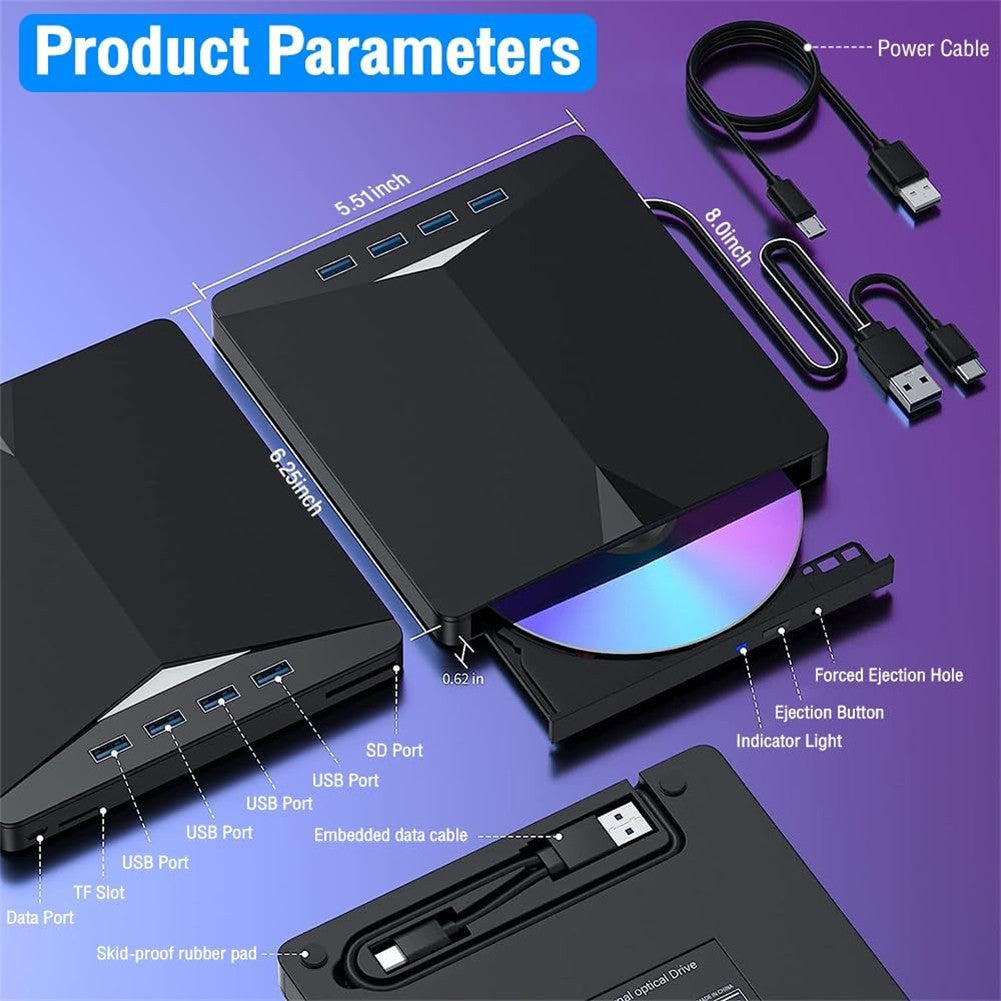 7 In1 USB externe 3.0 DVD CD RW lecteur de lecteur de graveur lecteur pour ordinateur portable