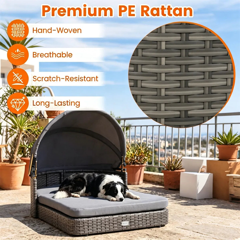 Lit de chien en rotin gris avec canopée réglable