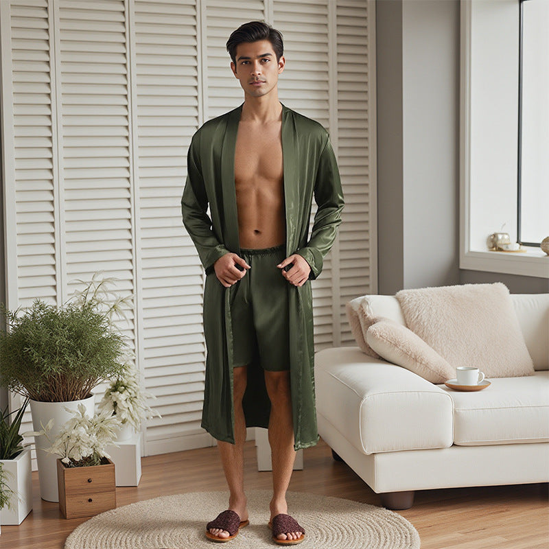 Hommes Pajama Robe et Shorts Set Couleur Solide pour usage domestique
