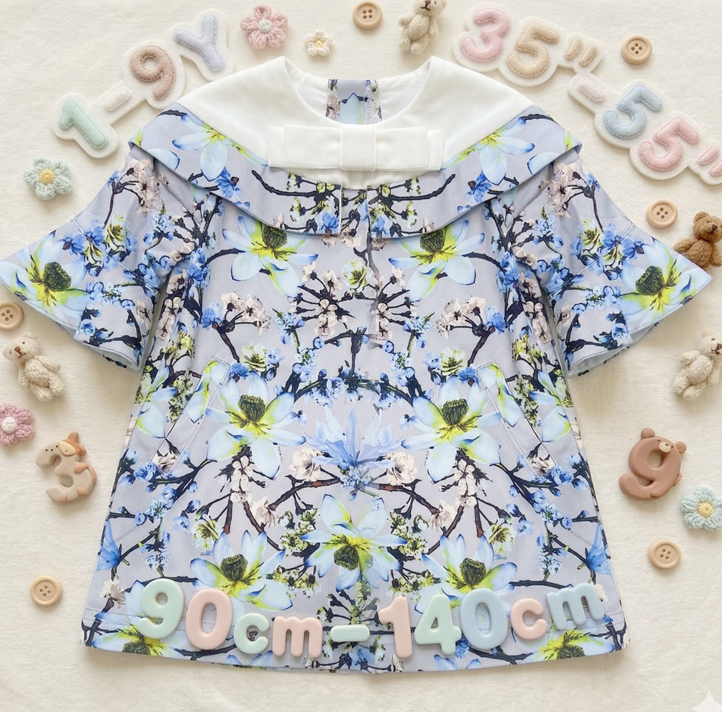Filles Élégante Florale Imprimée Demoiselles d'enfants Enlevant Manche Princesse Robe de fête 1-9